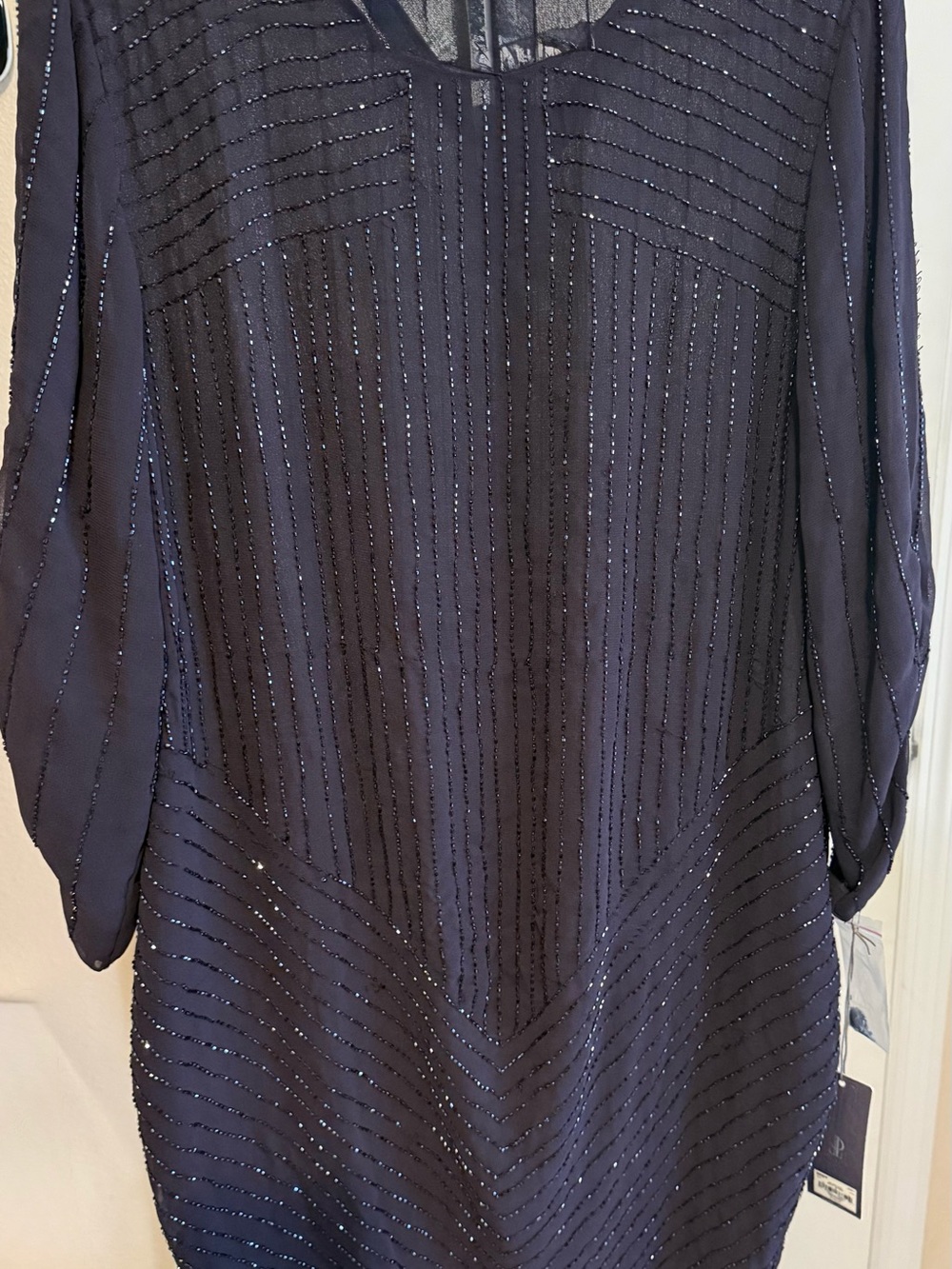 Jennifer Lopez Navy Long Sleeve Beaded Evening Dress